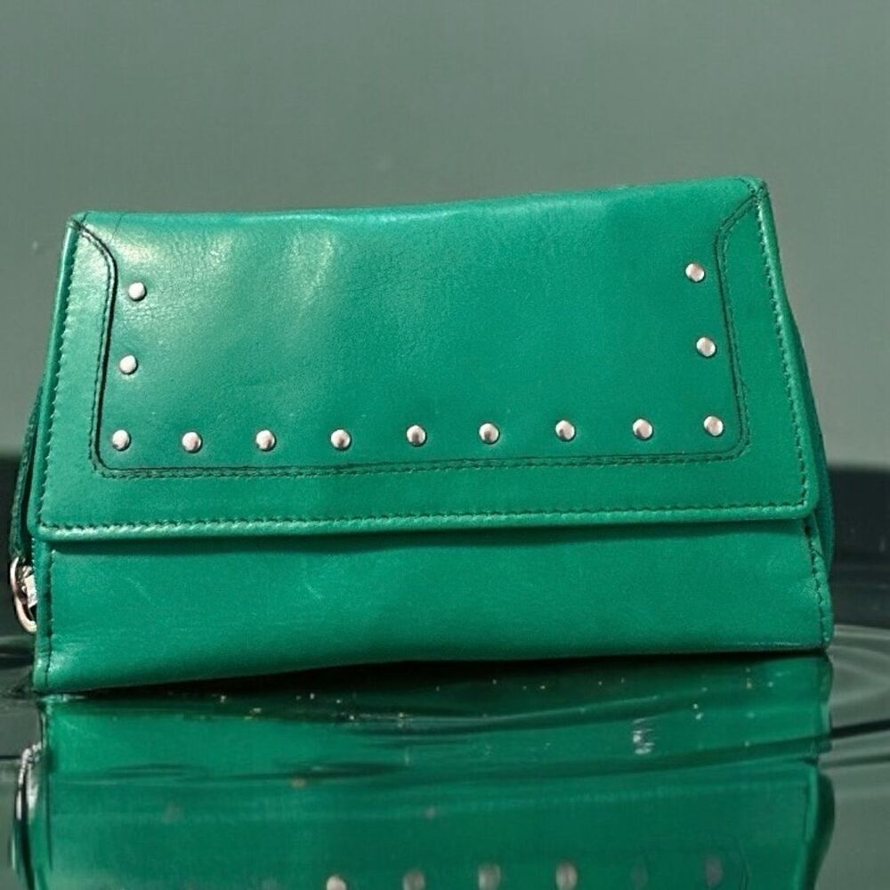 Union Code Vibrant Green Soft Leather Tri-fold Wallet RFID Blocking Studded